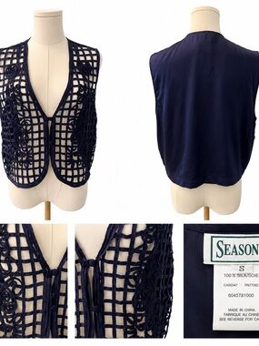 Navy Silk Openwork Vest - Women